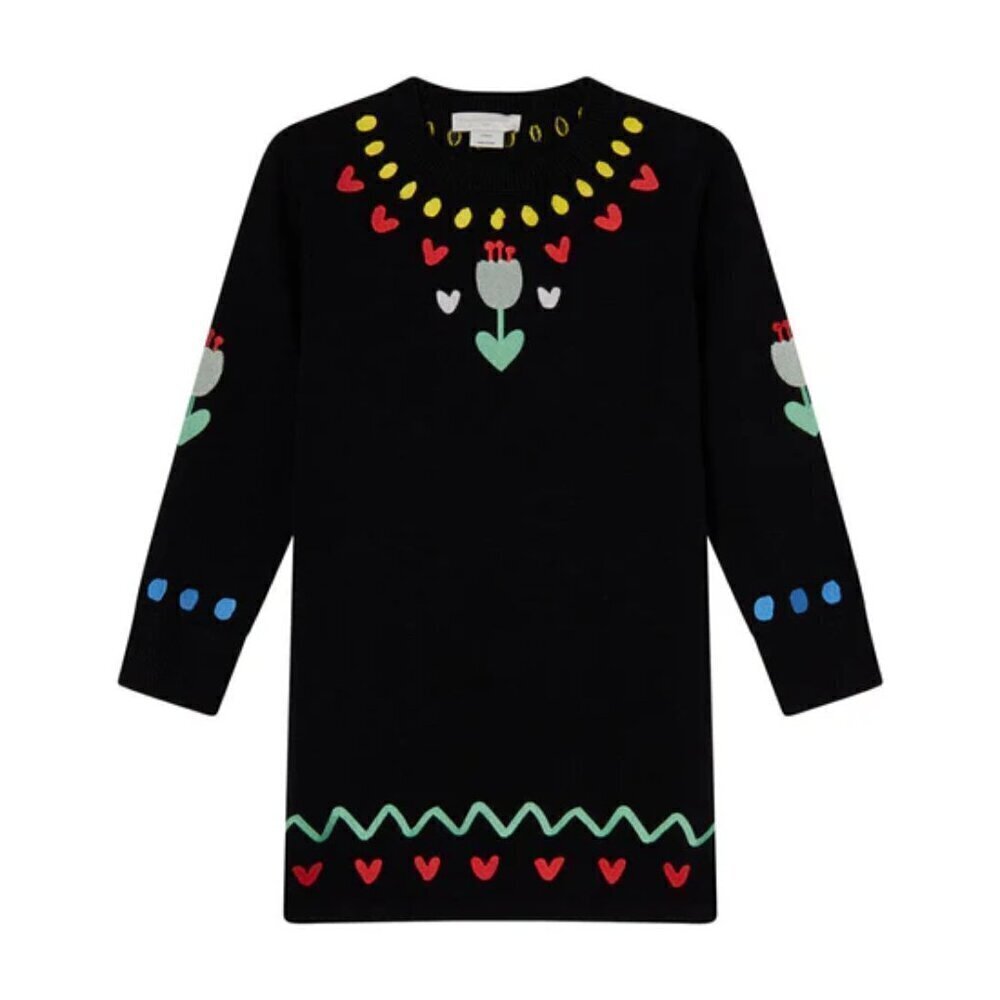Stella McCartney Black Embroidered Tulip Sweatshirt Tunic Wool Blend Dress